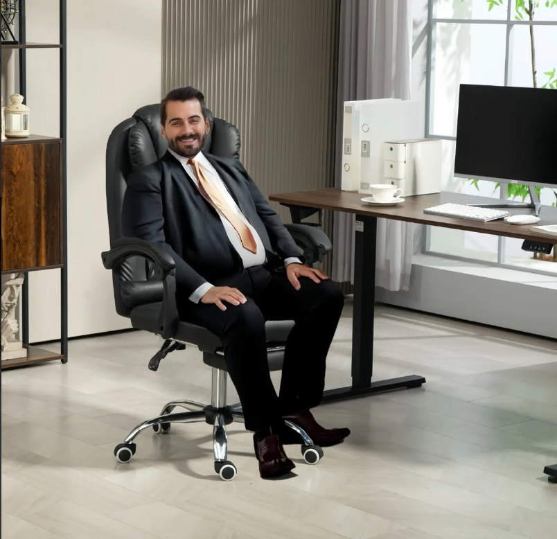 Silla Ejecutiva Reclinable con Masajeador Reposapies Ergonómica Cuero Sintético Color Negro