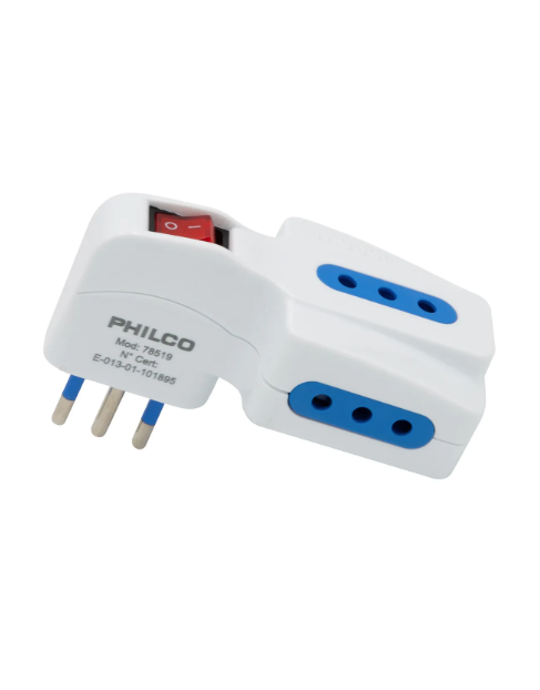 Enchufe Triple Con Switch 2p+t 10a Blanco, Philco