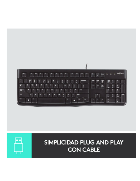 Teclado Alambrico Usb Logitech K120 Color del teclado Negro Idioma Español Latinoamérica