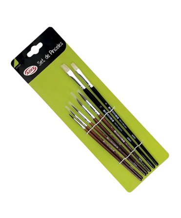 Set Pinceles Adix 7 Unidades Cerdas Mixtas Sintéticas Mango Madera Dorada