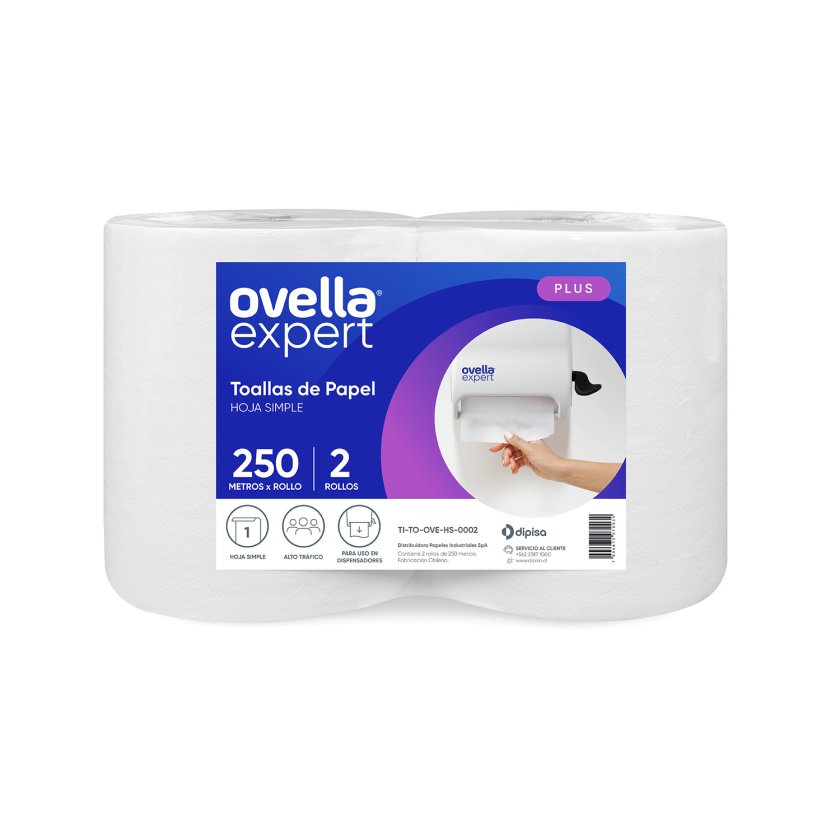 Toalla Papel Jumbo - Dispensador - Ovella - 250 Mts - 2 Uds.