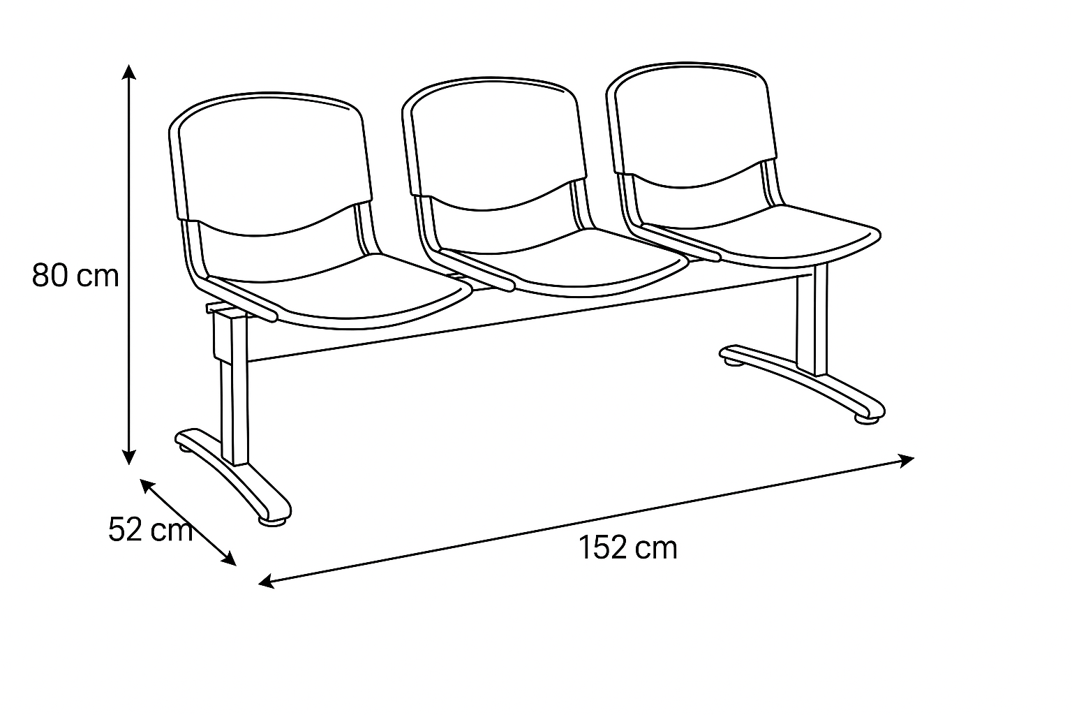 Banqueta Espera Polipropileno 3 Cuerpos