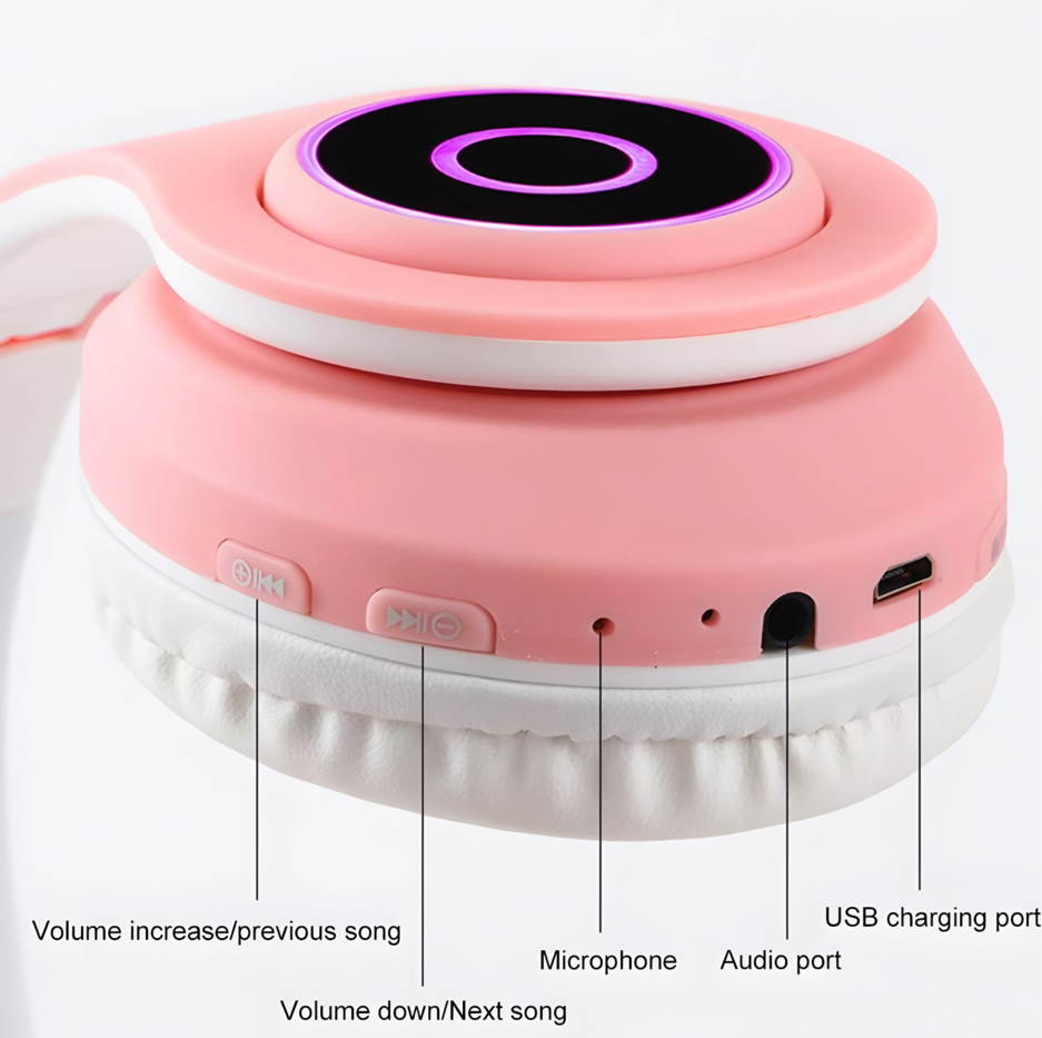 Audífono Bluetooth Oreja De Gato B39 Con Luces Rgb
