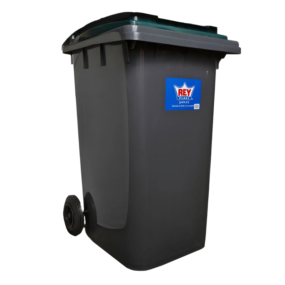 Basurero Papelero Contenedor Industrial 240 Litros Con Tapa Color Gris Oscuro Tapa Verde Oscuro