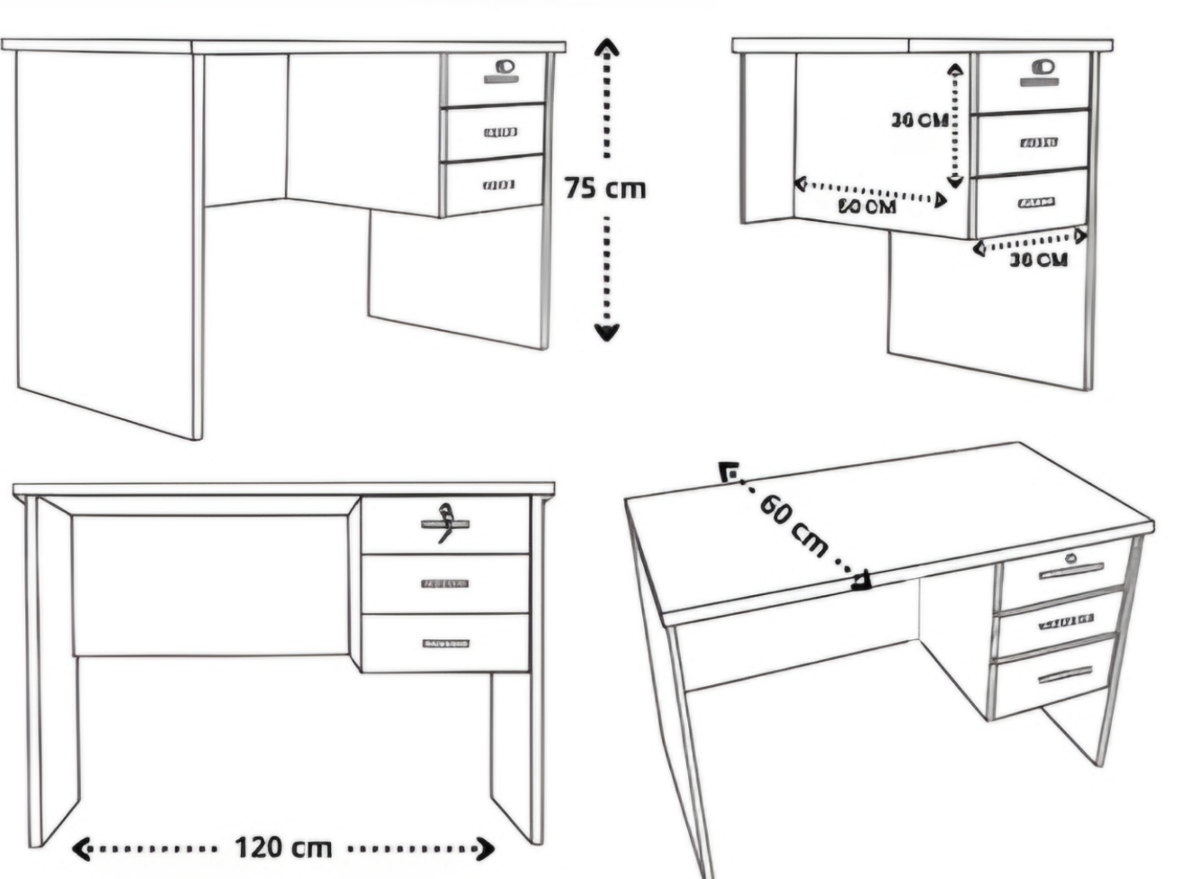 Escritorio De Oficina Con 3 Cajones 120x60x75