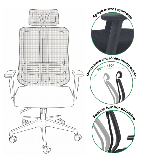 Silla De Escritorio Brazos Ajustables
