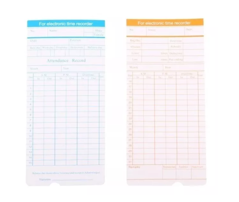 Set 100 Tarjetas Reloj Control Asistencia