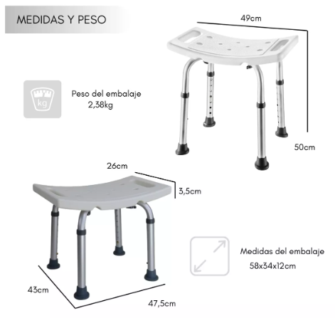 Silla de Baño para Adultos y Personas Con Discapacidad