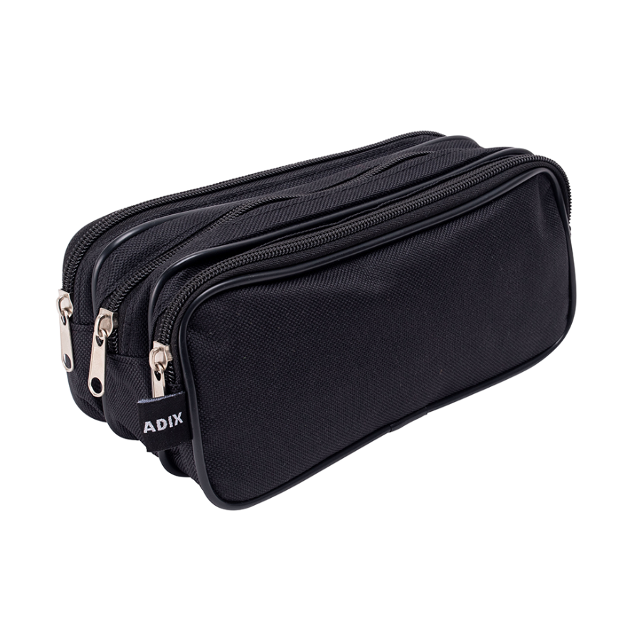 Estuche Cartuchera Escolar Triple Cierre Color Negro Lienzo