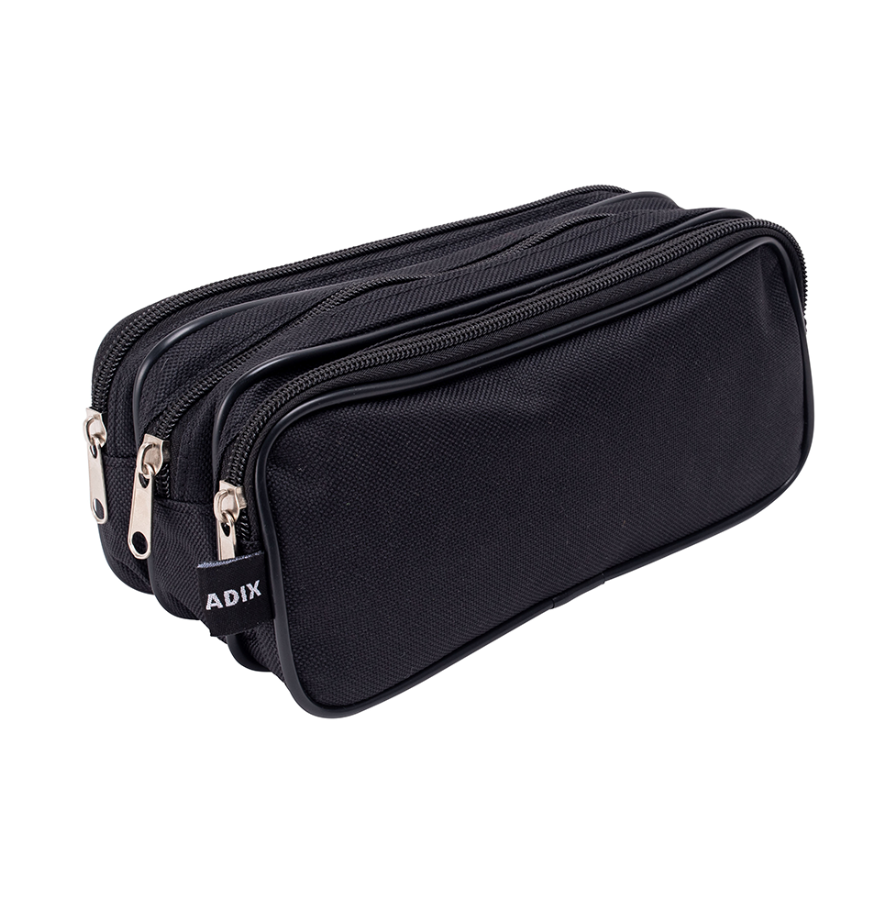 Estuche Cartuchera Escolar Triple Cierre Color Negro Lienzo