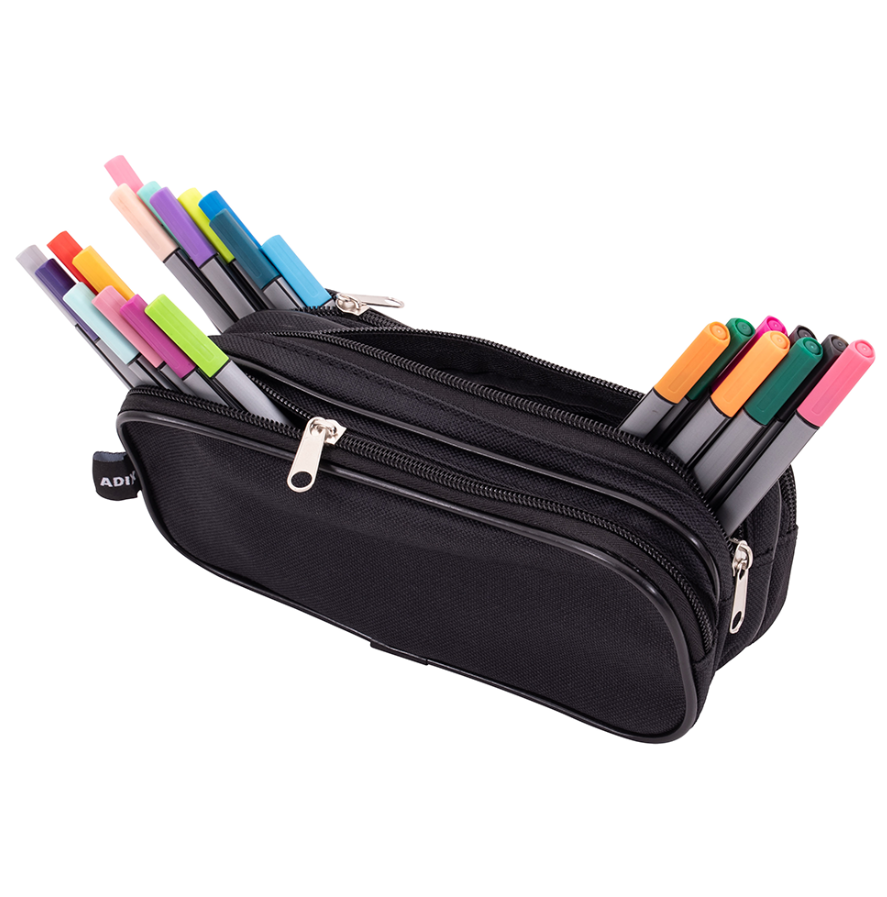 Estuche Cartuchera Escolar Triple Cierre Color Negro Lienzo