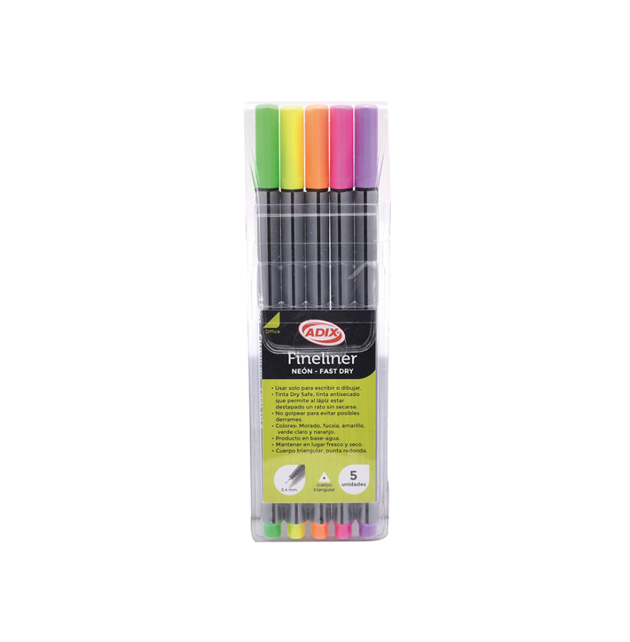Lápices Fineliner Neón 5 Colores Adix