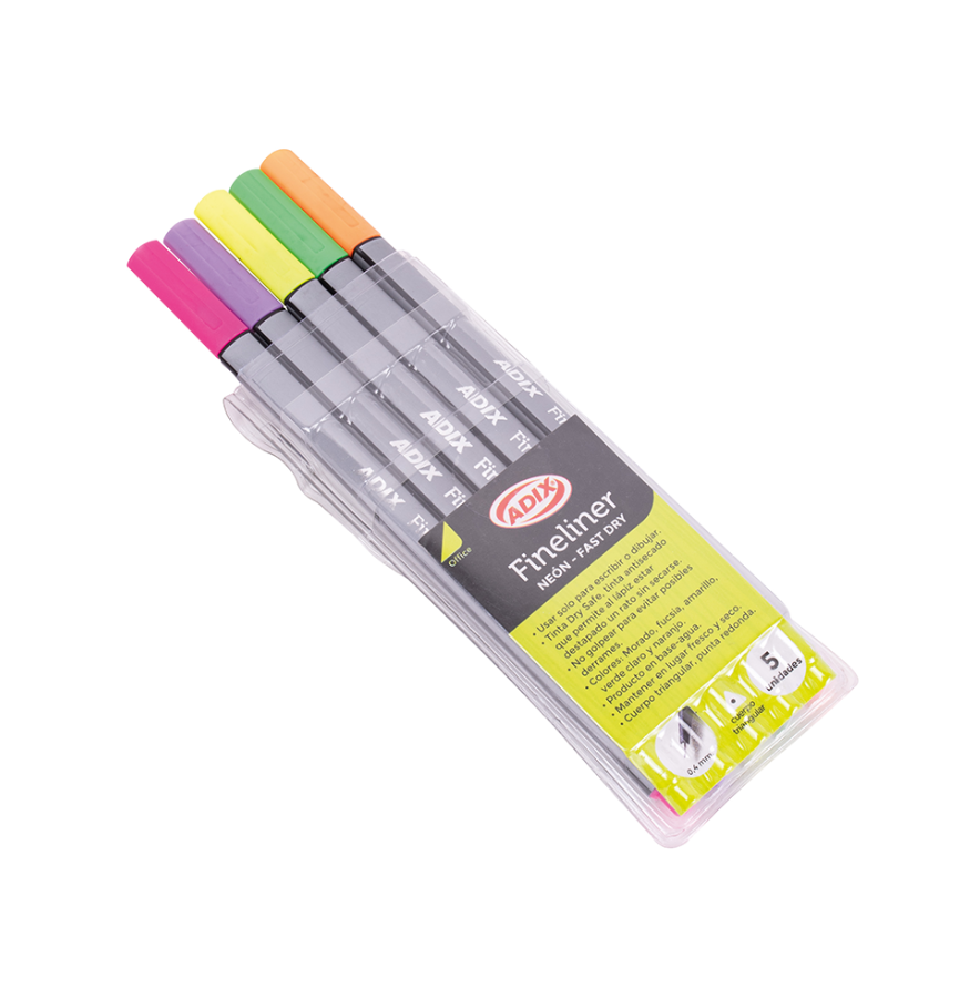 Lápices Fineliner Neón 5 Colores Adix