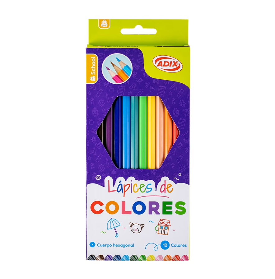 12 Lápices De Colores Hexagonales Adix