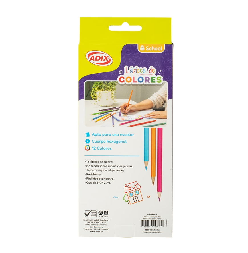 12 Lápices De Colores Hexagonales Adix