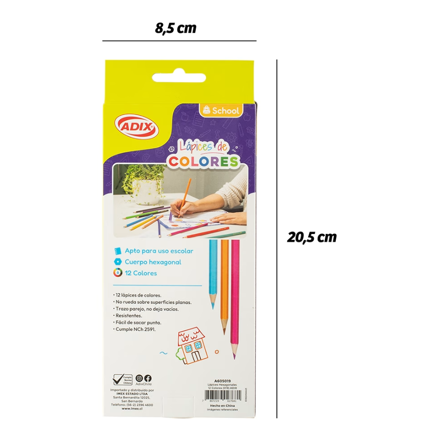12 Lápices De Colores Hexagonales Adix