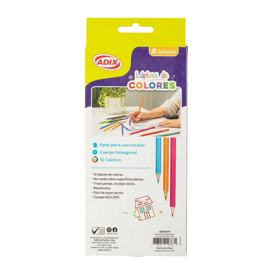 12 Lápices De Colores Hexagonales Adix