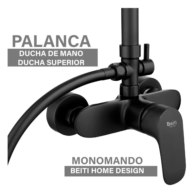 Columna Ducha Negra Plato 25cm Maneral Monomando Notte Taumm
