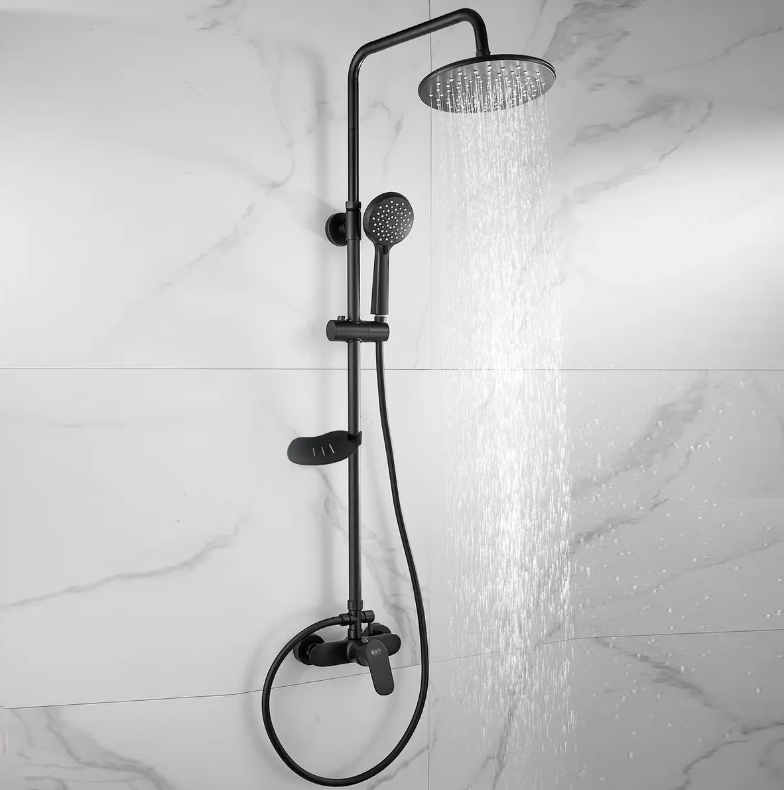 Columna Ducha Negra Plato 25cm Maneral Monomando Notte Taumm
