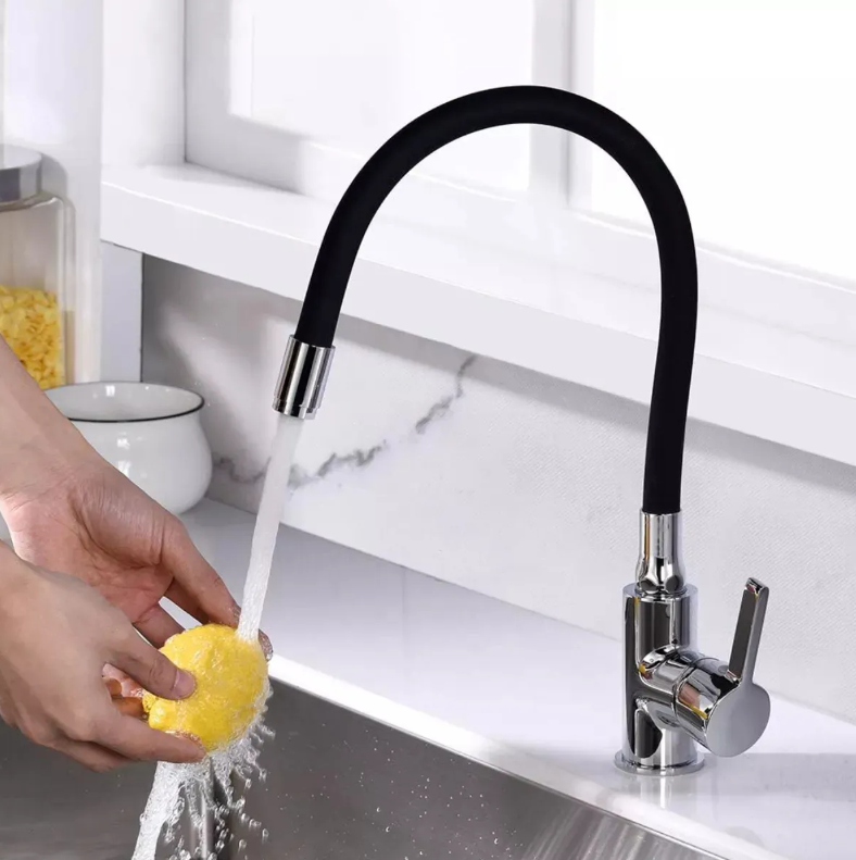 Llave Lavaplatos Monomando Cuello Flexible Negro Taumm