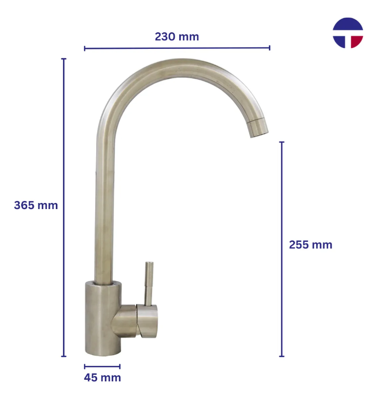 Llave Monomando Lavaplato Inox Acabado Cepillado Color Plateado