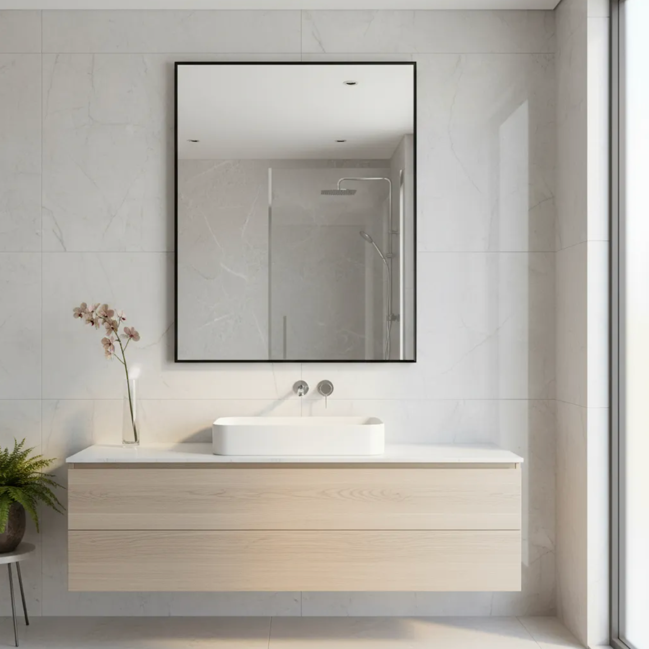 Espejo 70x50 Rectangular Con Marco Negro Taumm