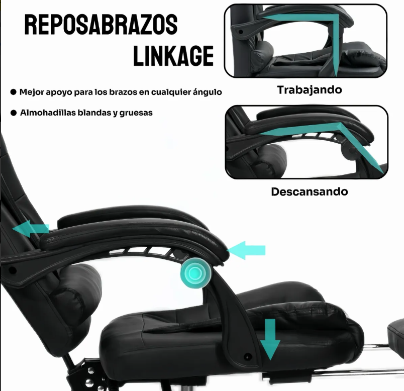 Silla Ejecutiva Reclinable con Masajeador Reposapies Ergonómica Cuero Sintético Color Negro