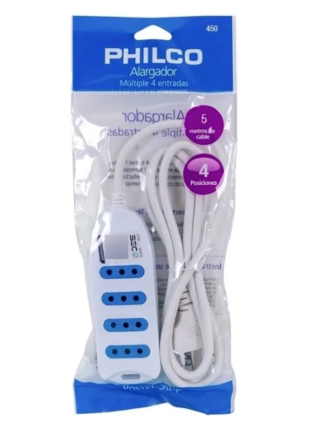 Alargador Eléctrico Philco 450b 5 Mts 4 Pos Blanco
