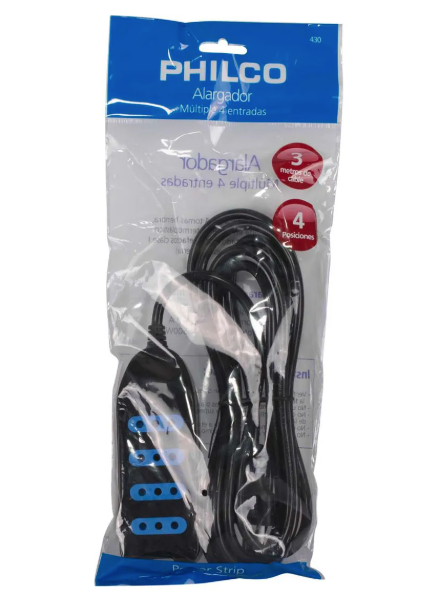 Alargador Eléctrico Philco 450n 5 Mts 4 Pos Negro