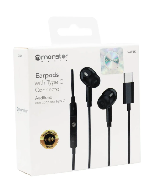 Audifonos Manos Libres Con Cable Conector Tipo C Goma Negro