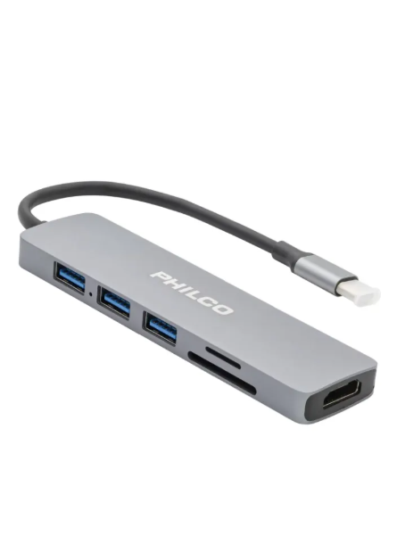 Adaptador Multipuerto Philco Usb-c Fj Color Plateado