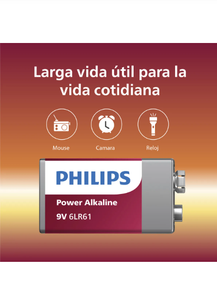 Batería Philips Alcalina 6lr61p1b 9v Rectangular 1 Unidad