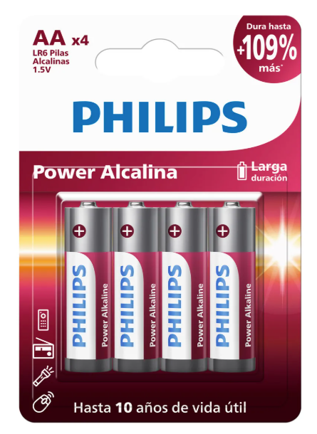 Pilas Alcalinas Aa Philips Lr6p4b Cilíndricas Blister 4 Uds
