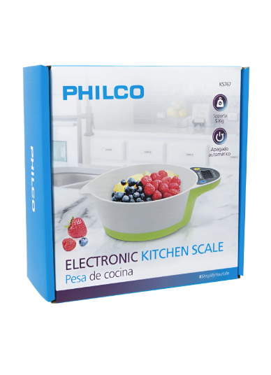 Balanza De Cocina Digital 5 Kg Con Bowl Philco Ks767 Color Blanco