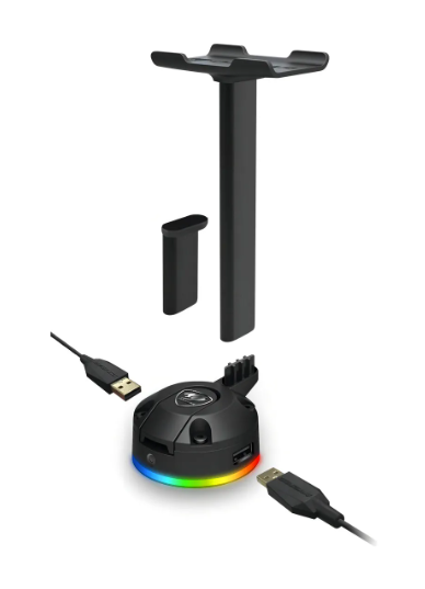 Soporte para auriculares Cougar Bunker S Rgb con conector USB, color negro