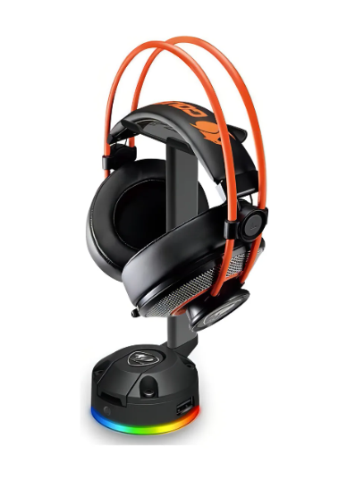 Soporte para auriculares Cougar Bunker S Rgb con conector USB, color negro