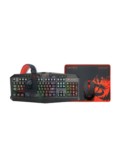 Kit gamer 4 en 1, teclado, mouse, audífonos y mouse pad Redragon S101-BA Español de color negro