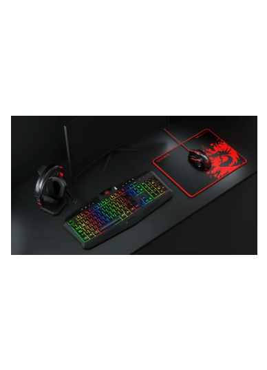 Kit gamer 4 en 1, teclado, mouse, audífonos y mouse pad Redragon S101-BA Español de color negro