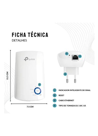 Repetidor de señal inalámbrico TP-Link Ti-WA850re, 300 Mbps, Wi-Fi, color blanco