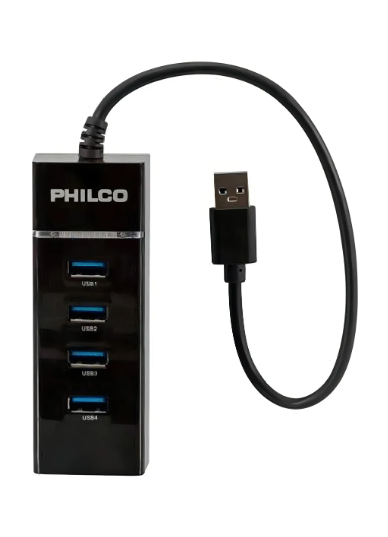 Hub Usb 3.0 4 Puertos Con Luz Philco Hb30n Negro
