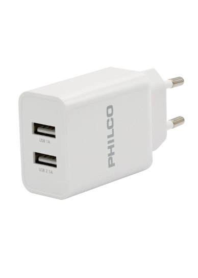 Carg. De Pared Doble Usb + Cable iPhone Philco R1090 Color Blanco