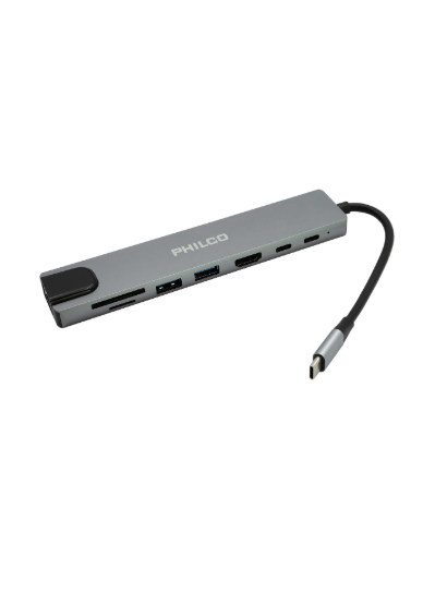 Hub Adaptador Multifuncion 8 En 1 Usb-c Philco Color Negro