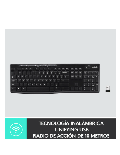 Teclado Inalámbrico Logitech K270 Receptor 2.4 Ghz Negro Idioma Español