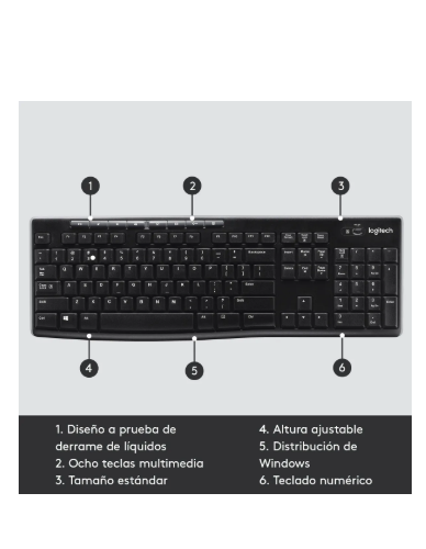 Teclado Inalámbrico Logitech K270 Receptor 2.4 Ghz Negro Idioma Español
