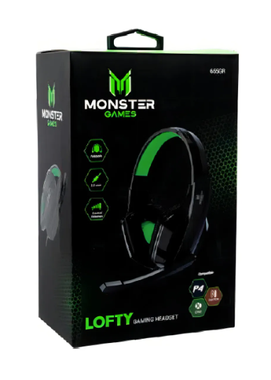 Audifono Gamer Monster 655gr Lofty Mutiplataforma Color Negro/verde