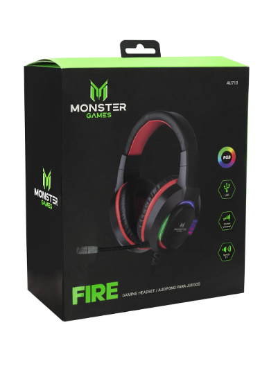 Au713 Headset Gamer Monster Fire Sonido 7.1 Usb Color Negro