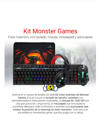 Kit De Teclado Mouse Gamer Monster Games Crew Insertion 4in1