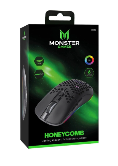 Mouse Gamer Monster Honeycomb Rgb 6 Botones 6400 Dpi Color Negro