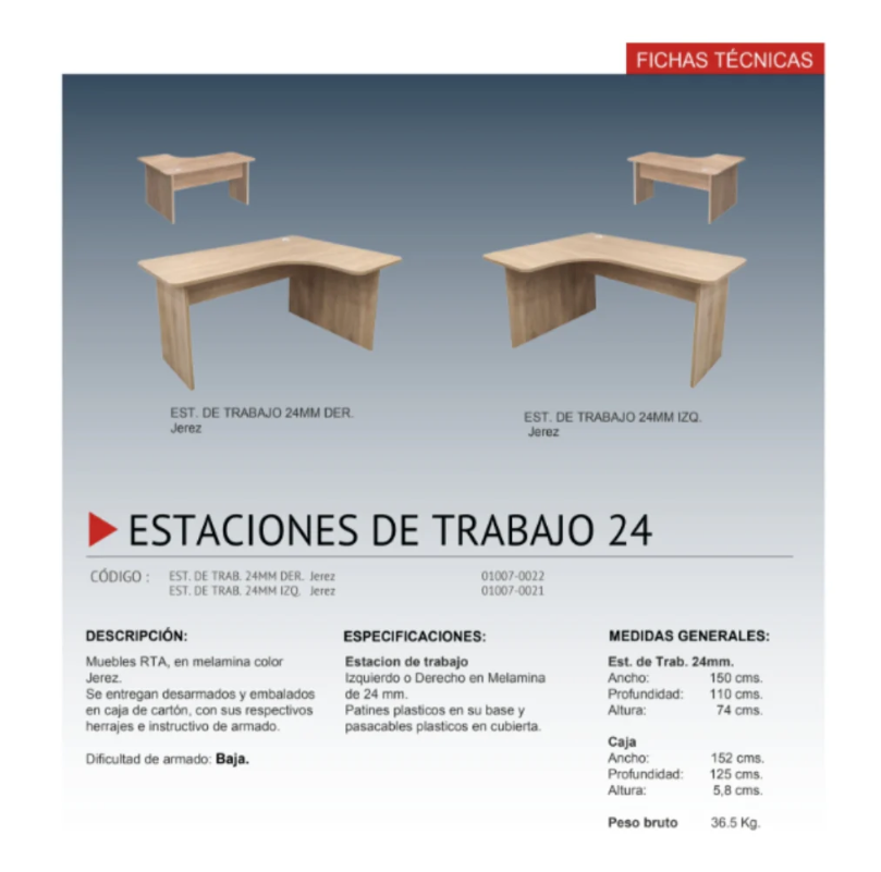 Escritorio Estación De Trabajo 24mm 150x110 Jerez