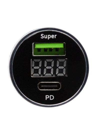 Cargador Auto Qc 3.0 Usb + Usb C Con Pantalla Led Philco Color Negro